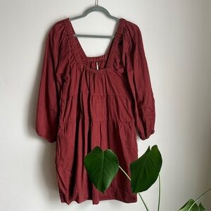 Free People Lou Jean Babydoll Mini Dress in Rust Size M